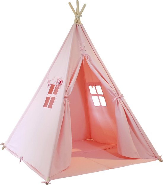 Sunny Alba Tipi Tente Pastel Rose - Wigwam Tente de jeu avec fenêtres - 120x120x160cm - avec tapis coussin