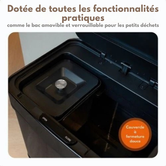 Poubelle automatique, Goliving, 64 litres, Séparation des déchets, Détecteur mains libres, Acier inoxydable, Noir
