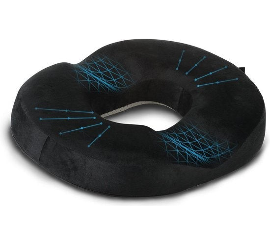 Coussin de siège LifeGoods - Coussin orthopédique à anneaux - Housse lavable - Antidérapant - Noir