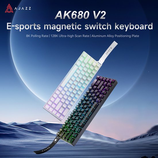 Ajazz AK680 V2 HE - Clavier gaming filaire à 65 % - Touches magnétiques - Effet Hall - Rapid Trigger - QWERTY - Contour noir