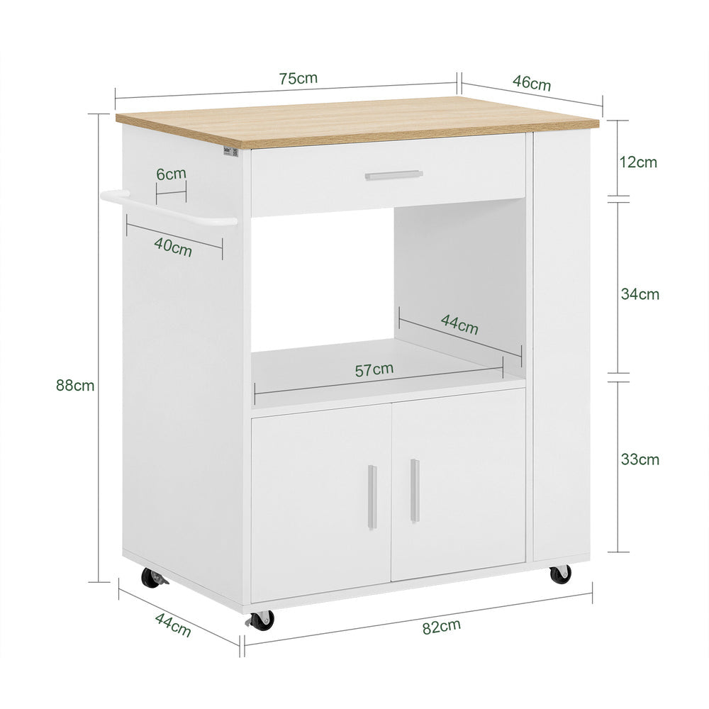 SoBuy Chariot de cuisine avec 1 tiroir, 2 portes et 3 étagères de rangement - Max. 75KG - 75 x 46 x 83 cm - Blanc