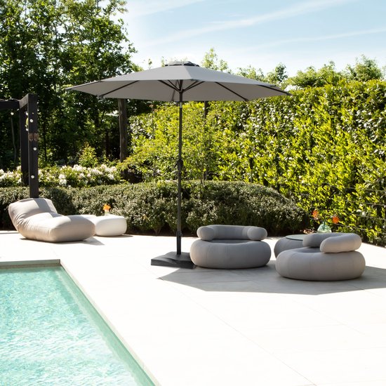 VONROC Premium Parasol à manche Recanati Ø300cm - Housse de protection incluse - Parasol rond - Inclinable - Toile résistante aux UV - Gris