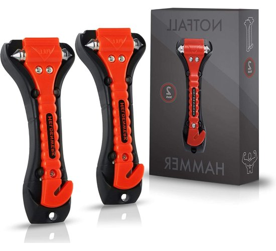 Marteau de secours pour voiture, lot de 2 - Marteau de sécurité avec coupe-ceinture - Pointes trempées - Heldenwerk®