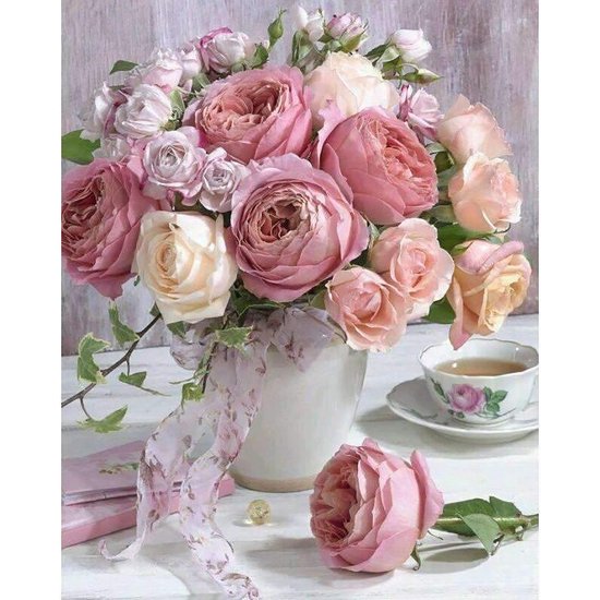 Happy Painter Diamond Painting - Bouquet de roses de table - 30 x 40 cm - Kit complet