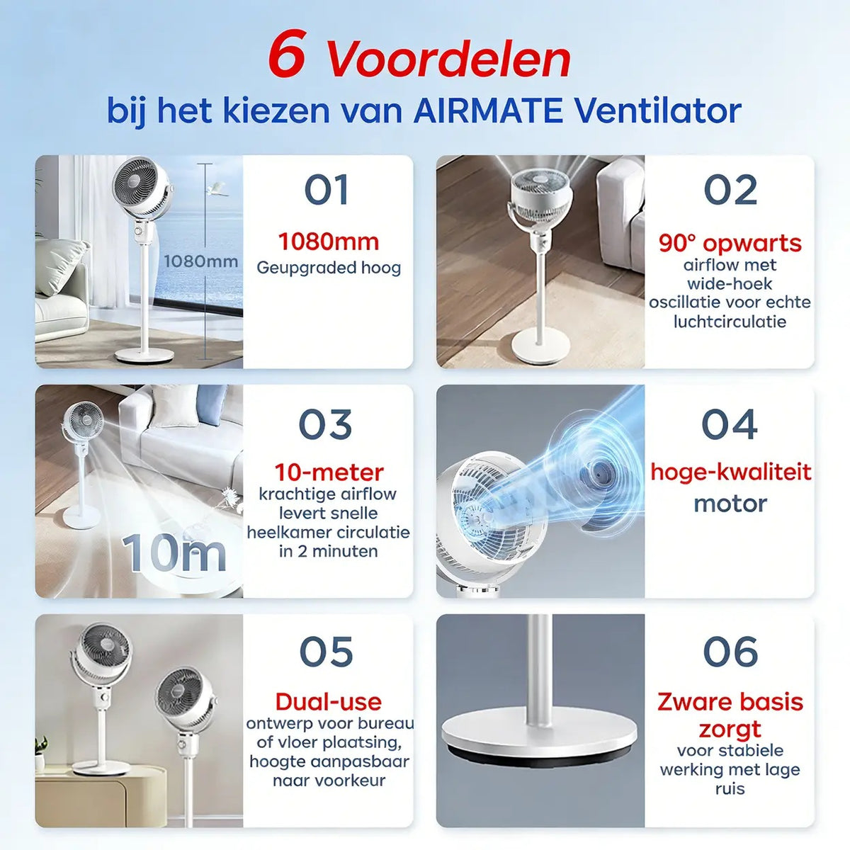 Ventilateur de circulation d'air Airmate - Réglable de 45 à 108 cm - 3 pales
