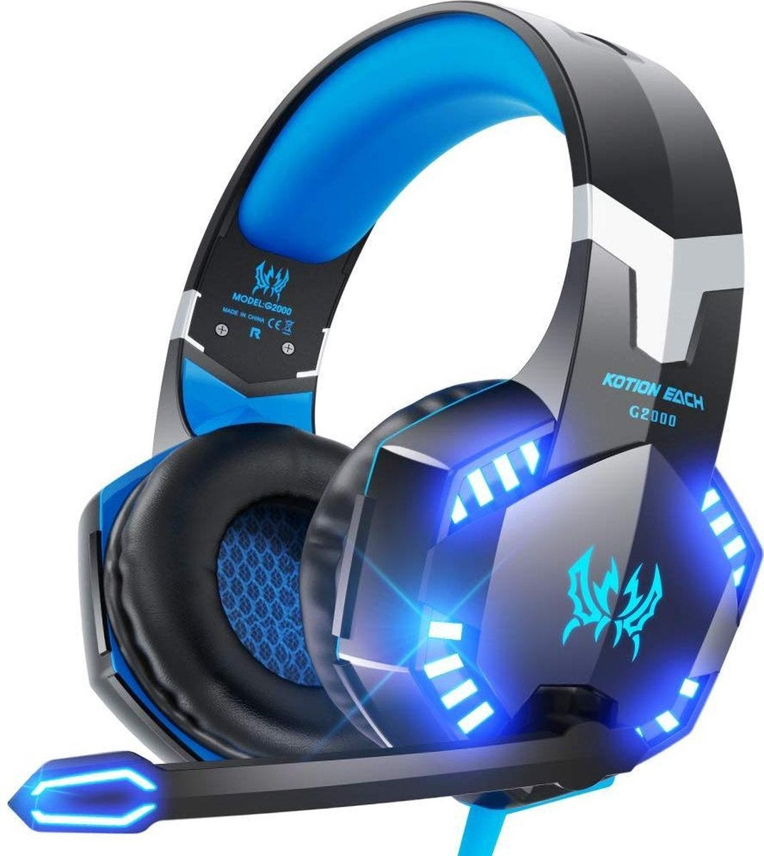 KOTION Casque de jeu EACH G2000 - Noir/Bleu - Convient pour PS4, Xbox One, Switch et Windows