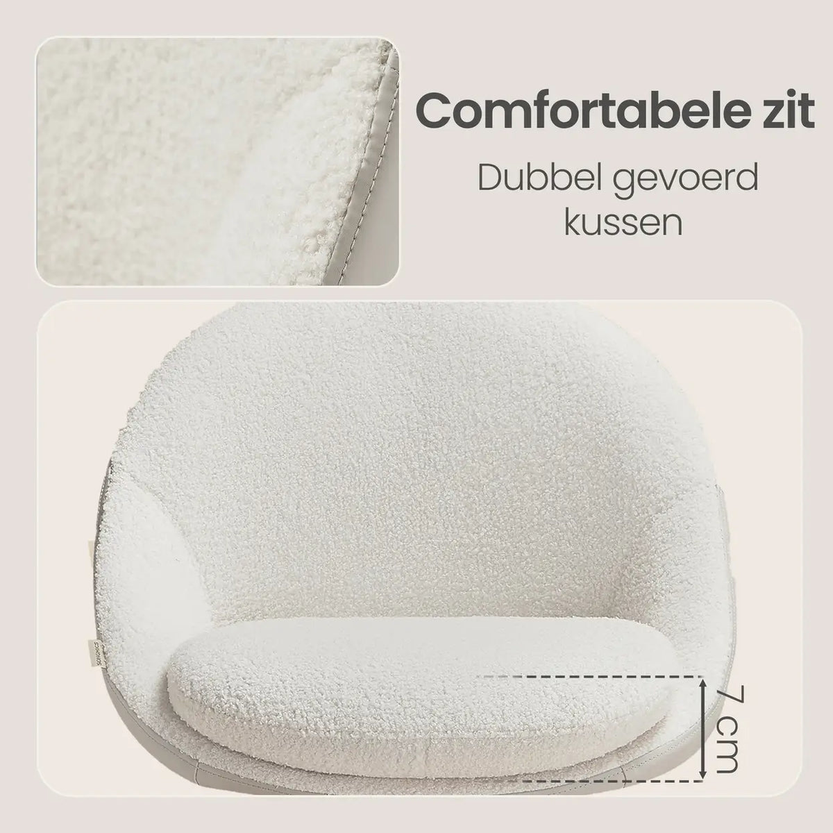 Chaise de bureau JOYFURNOS Sherpa - Réglable en hauteur - Beige/Blanc