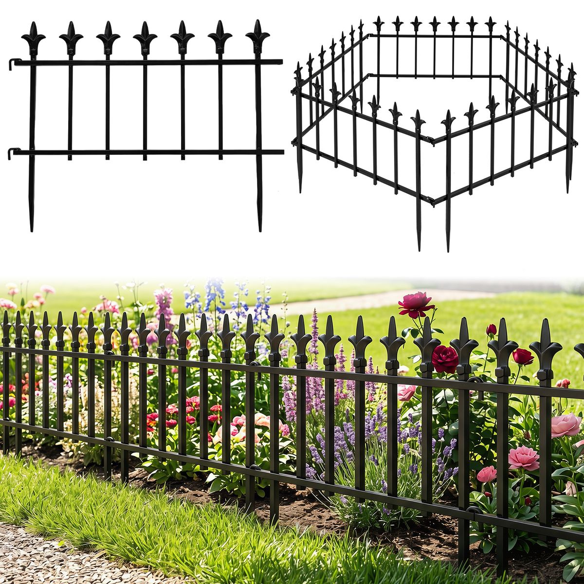 Clôture de jardin Coast - Clôture pliable en métal, 5 éléments - souple et décorative - noire 56 x 44 cm