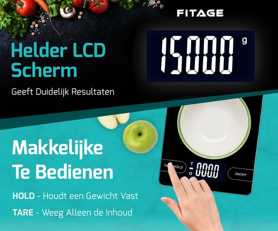 FITAGE Balance de cuisine - Balance de cuisine - Grande et jusqu'à 15KG - Balance de précision - Numérique