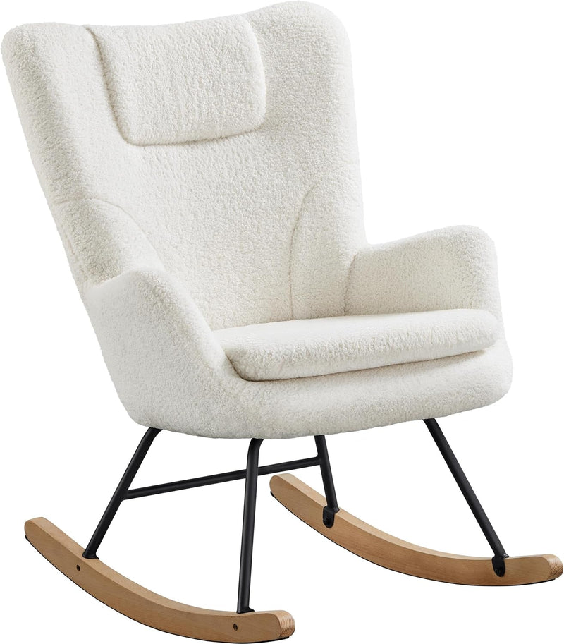 Fauteuil à bascule Yaheetech Boucle blanc avec dossier rabattable - 82,5 x 70 x 95,5 cm
