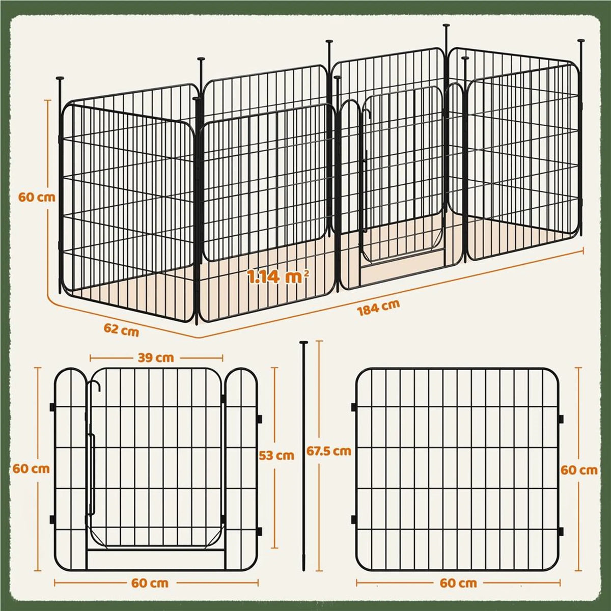 Yaheetech : enclos pour chien sûr et modulable, composé de 8 éléments, 60 cm – Noir mat – Métal