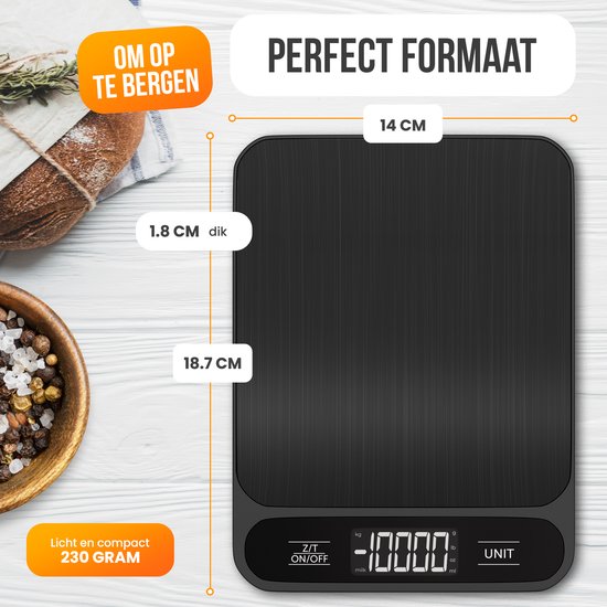 Balance de cuisine numérique Strex - Balance de cuisine - 1 g à 10 kg - Fonction tare - Piles incluses - Noir