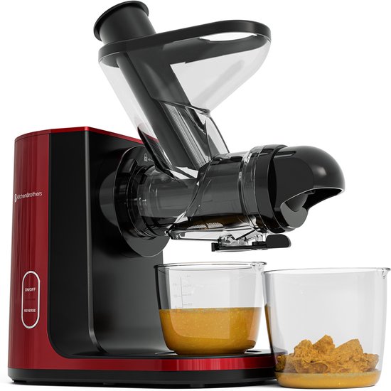 KitchenBrothers Slowjuicer - Presse-agrumes - Presse-légumes et fruits - Alimentation 43 mm et 60 mm - 400 ml - Rouge
