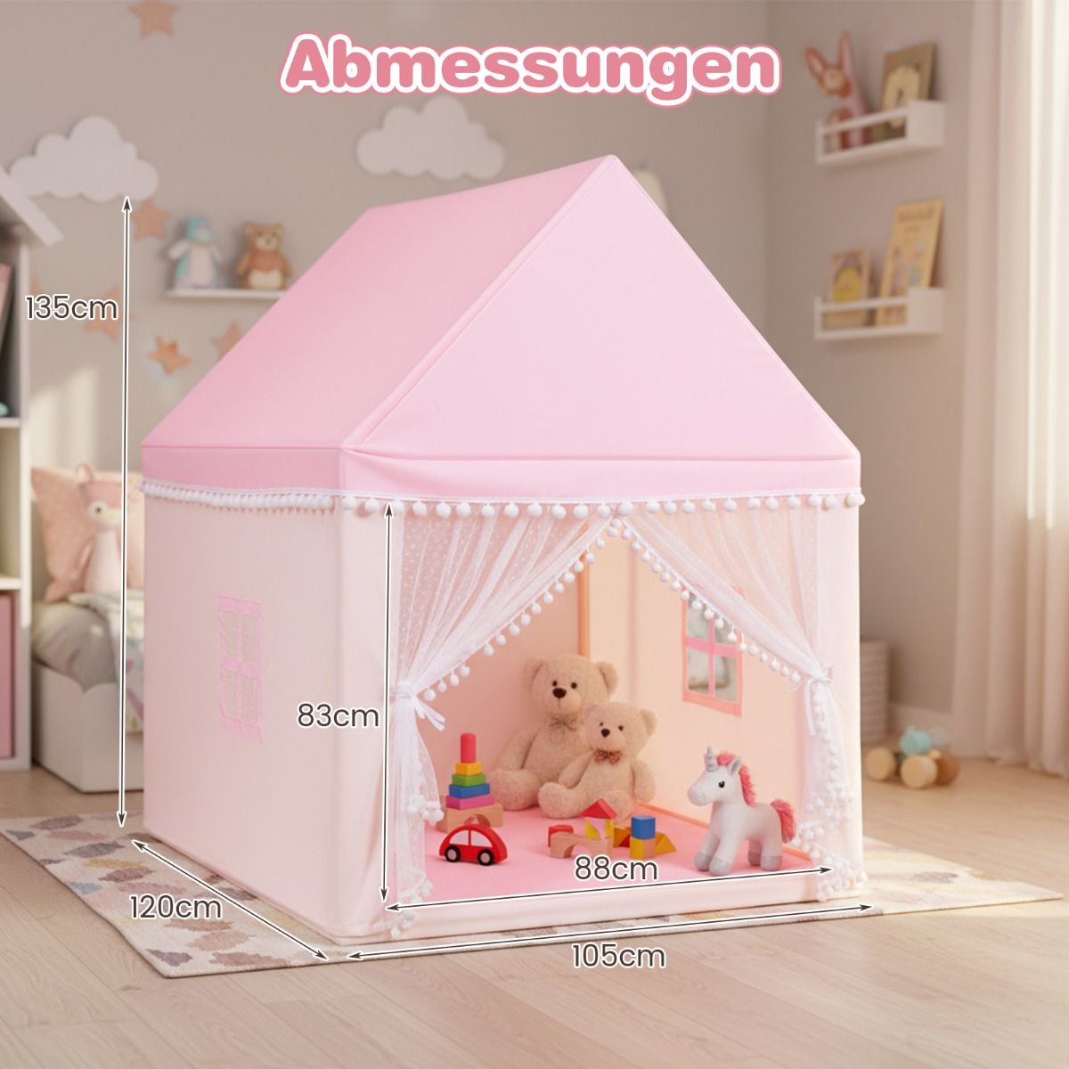 Tente de jeu pour enfants Coast - maisonnette - structure en bois - rose