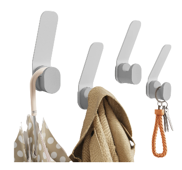 Crochets muraux doubles Kapanou - Lot de 8 - Aluminium - Jusqu'à 5 kg par crochet - Design moderne - Gris