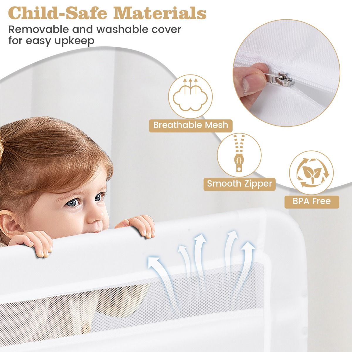 Barrière de lit Coast pour tout-petits - modèle pliable - housse amovible et lavable - blanc - 100 cm
