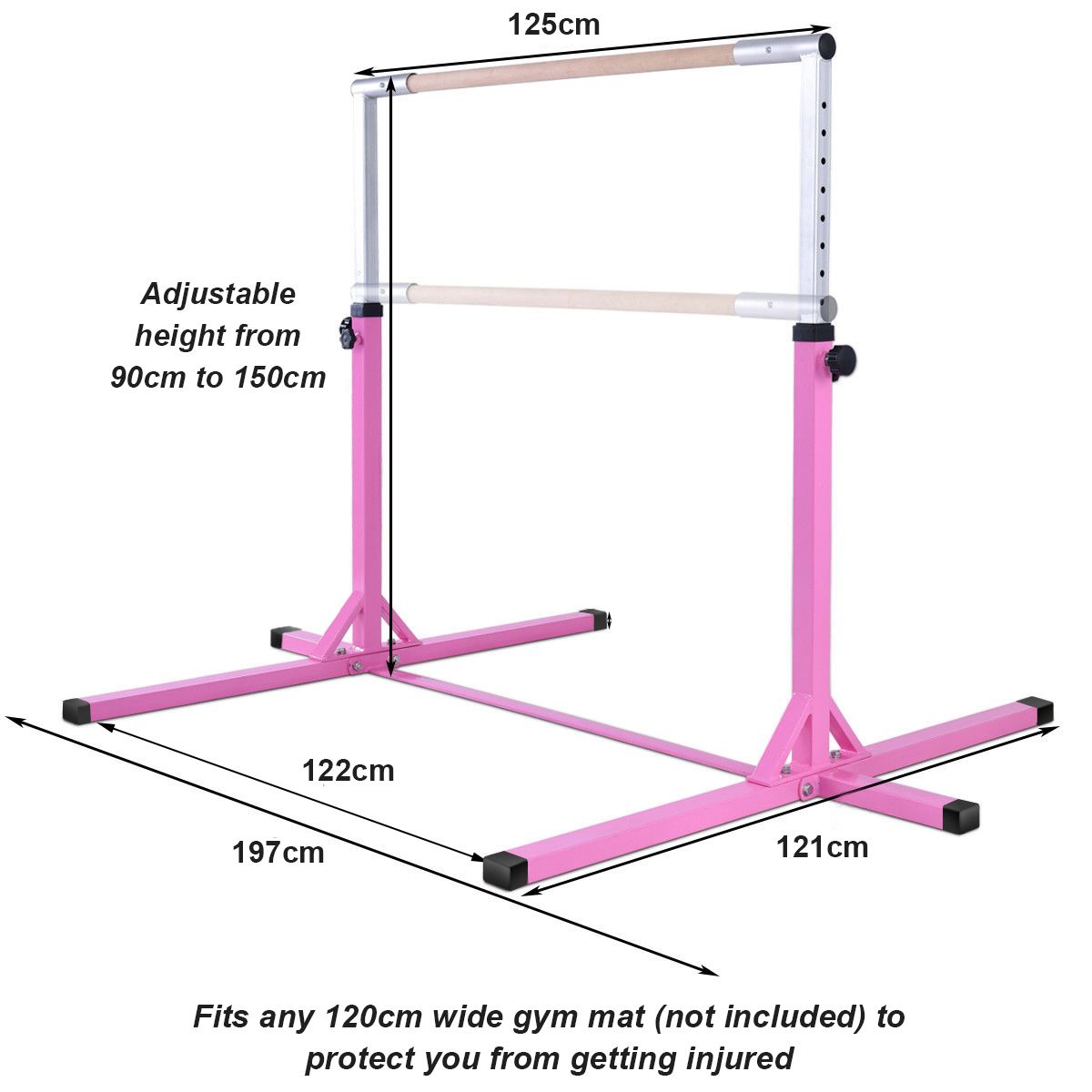 Barre de gymnastique Coast pour enfants - réglable en hauteur - en acier robuste - rose