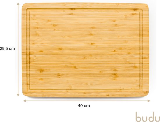 Budu Planche à découper épaisse de luxe - Bambou - 4CM d'épaisseur - Planche à découper en bois - Planches à découper en bois - Planche à découper cadeau - 29.5 x 40 x 4 cm
