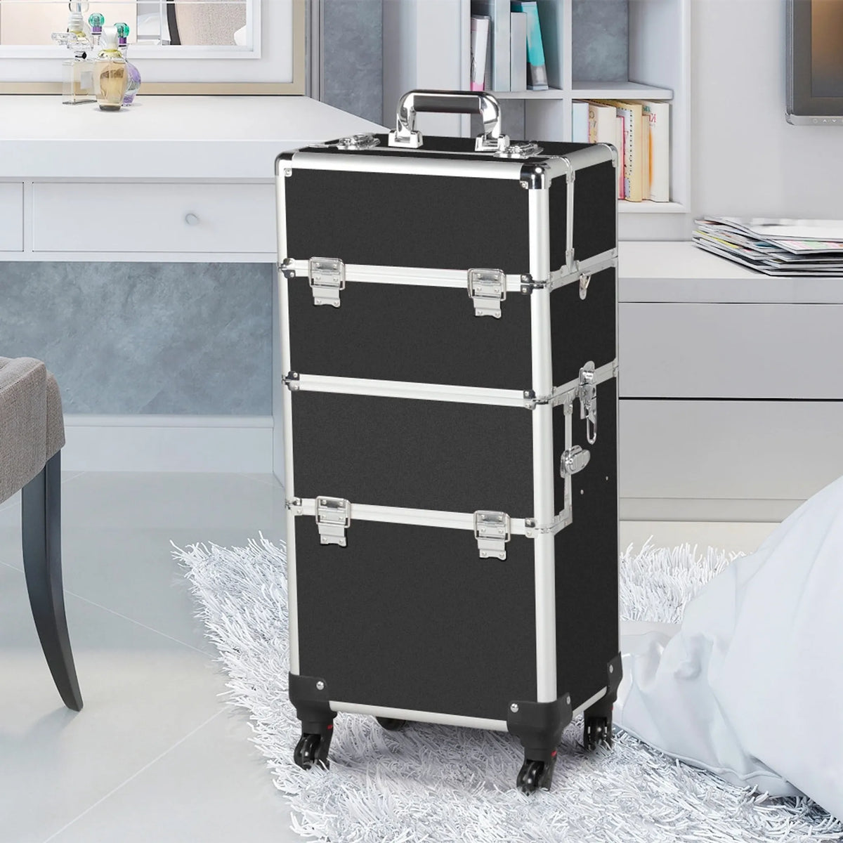 Valise de voyage cosmétique 3-en-1 Yaheetech 36 x 24 x 78 cm – Noir – Aluminium et plastique