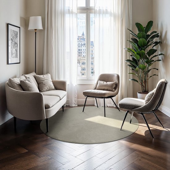 tectake® Tapis à poils courts - Rond - Ø120 cm - Sable - Tapis pour le salon, la chambre à coucher, la salle à manger - Facile d'entretien et lavable - Sous-couche antidérapante - Antiallergique - Diverses tailles et couleurs