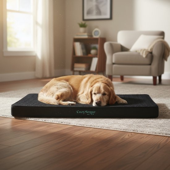 CozySense® Coussin orthopédique pour chien 75 X 45 cm - Taille M - Imperméable - Convient comme coussin de banc et lit pour chien - Housse lavable - Noir