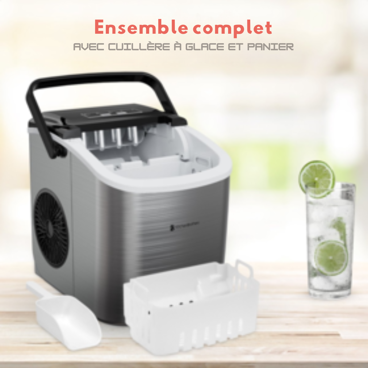 Machine à glaçons - KitchenBrothers - 1.2L - réglable sur deux tailles- acier inoxydable