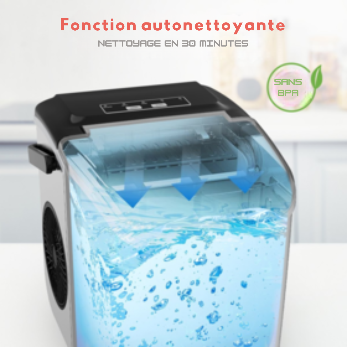 Machine à glaçons - KitchenBrothers - 1.2L - réglable sur deux tailles- acier inoxydable