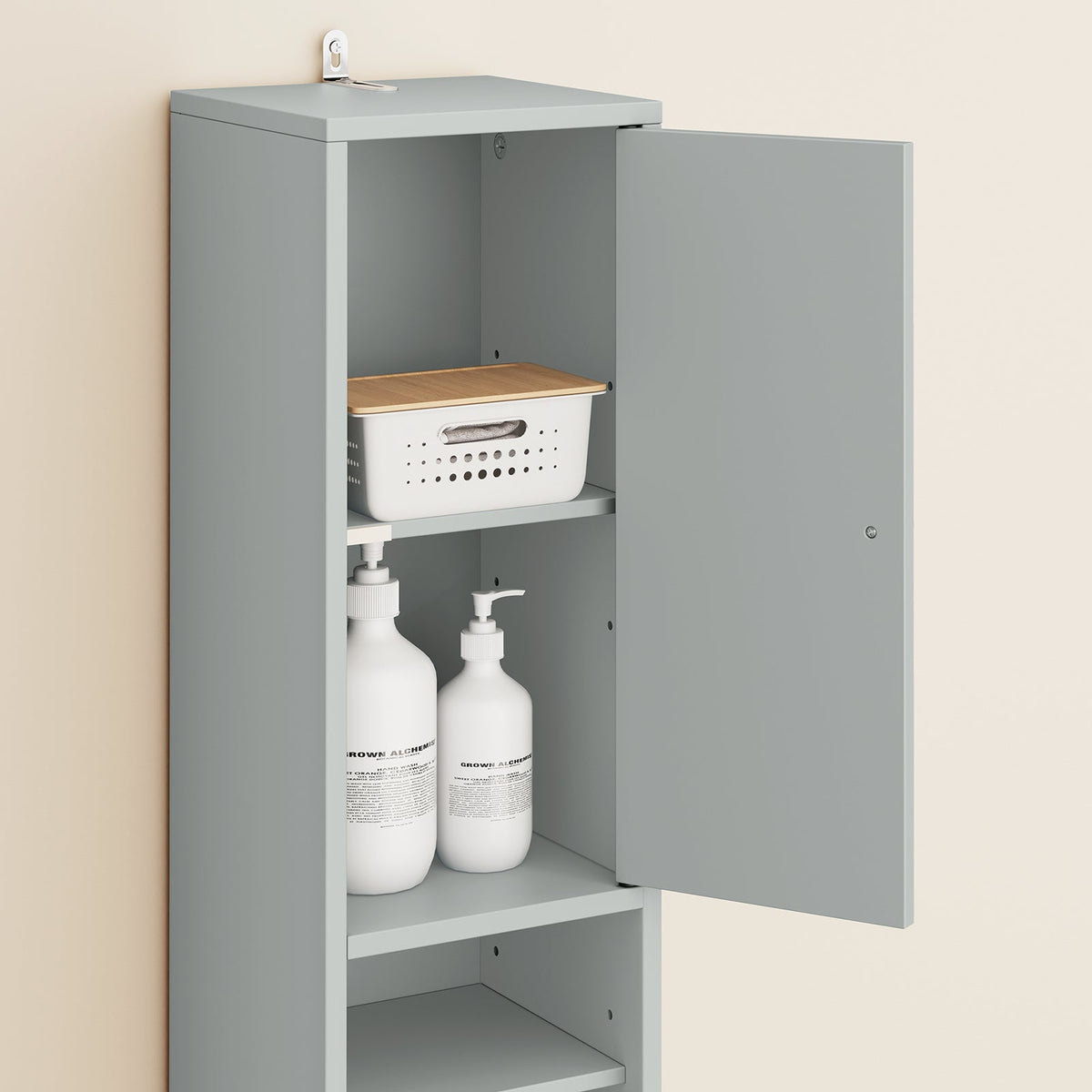 SoBuy BZR34-II-HG Meuble de salle de bain haut - Meuble de salle de bain étroit à poser - MDF résistant à l'eau - 20x20x180 cm - Gris