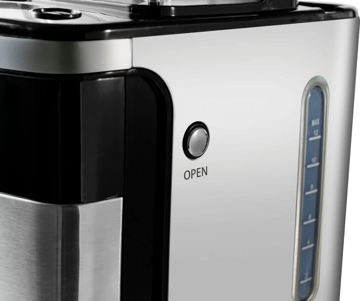 Hanseatic - Cafetière avec moulin à café intégré - 1,5 litre et 1000 watts - avec affichage numérique et minuterie - pour café en grains et café moulu - acier inoxydable argenté et plastique
