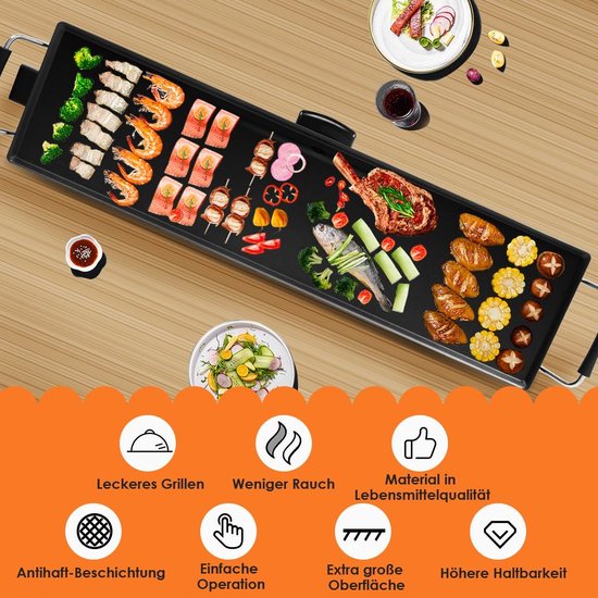 Coast 1800 W Grill électrique Grill BBQ d'intérieur Température réglable 90 x 23 cm noir