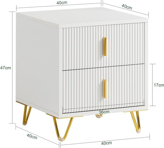 SoBuy 2-Piece Nightstand with 2 Drawers - Side Table - Sofa Side Table - Coffee Table - Bedroom Table - Bed Table with 2 Drawer for Living Room, Bedroom, Office, White, 40x40x47cm, FBT115-Wx2