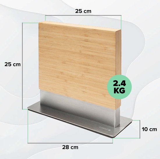 Coninx Vertico Messenhouder Magnetisch - Magneet Tweezijdig - RVS voet - Messenblok zonder messen - Bamboe