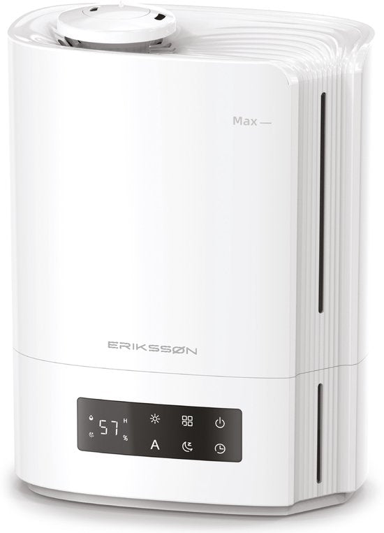 Erikssøn Humidificateur Hydra Comfort - 6 litres - Convient au salon, au bureau, à la chambre à coucher, à la chambre de bébé - Avec aromathérapie - Blanc
