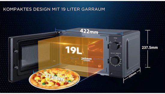 HANSEATIC Four à micro-ondes HM19B1M Puissance : 700 W, fonction décongélation, 5 niveaux de puissance