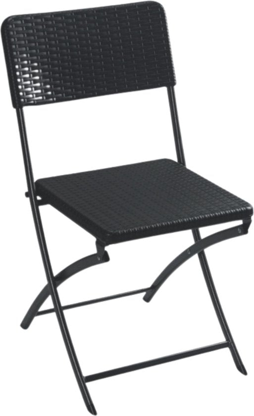 Perel Chaise pliante, pliable, utilisation intérieure et extérieure, résistante aux intempéries, aspect rotin, maximum 300 kg, noir, robuste, chaise d'extérieur, chaise de patio, mobilier de jardin, pliable et moderne, 44,5 x 50 x 81 cm