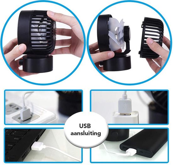 Northwall Mini ventilateur USB - Ventilateur de table noir - Mini ventilateur silencieux - Ventilateur de bureau rétro - Petit, silencieux et silencieux - Deux moteurs - inclinable - 2 vitesses