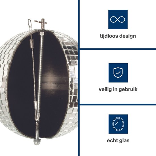 HQ-Power Disco boule à facettes Ø 20 cm, effets de lumière spectaculaires pour les fêtes, système de suspension sûr et verre à facettes, accessoire de piste de danse pour discothèque et plus encore
