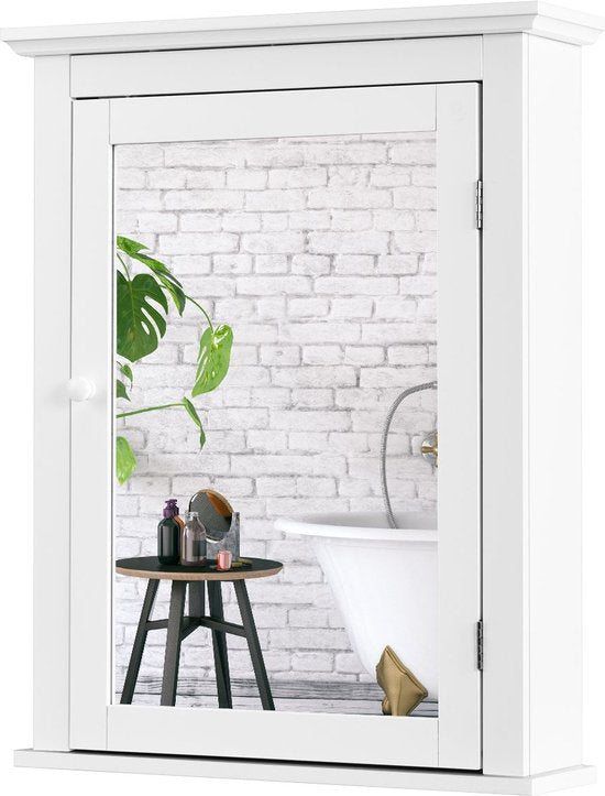 Costway - Salle de bain - Armoire de toilette - Bois -Blanc - 56 x 15 x 69,5 cm