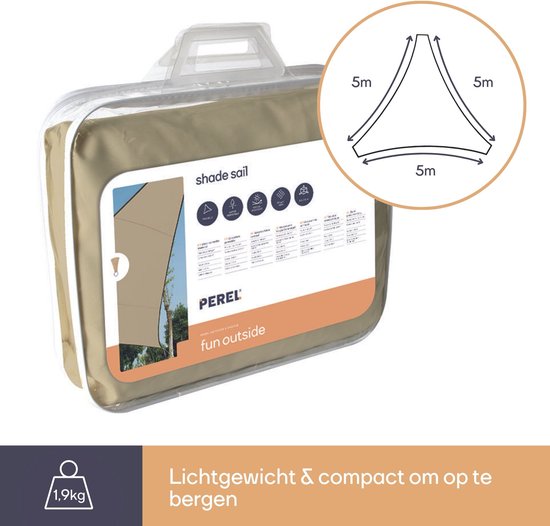 Perel Toile d'ombrage, perméable à l'eau, perméable à l'air, 5 x 5 x 5 m, 180 g/m², HDPE, triangle, champagne