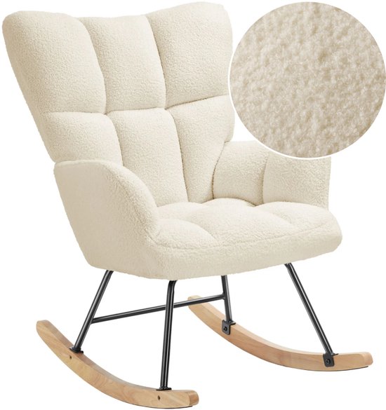 SITTT Fauteuil à bascule - Fauteuil de relaxation pour chambre de bébé - Fauteuil - Chaise d'allaitement - Blanc crème - Beige