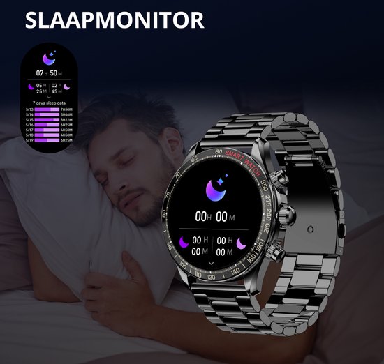 Maoo Titan AMOLED Smartwatch Homme - Acier inoxydable et 2 bracelets TPU - Podomètre - Moniteur de fréquence cardiaque - Moniteur de sommeil - Multisport - Convient à Android et iOS - Noir