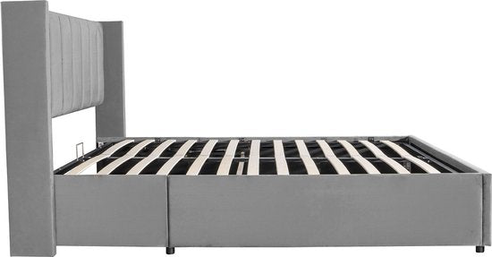 Lit capitonné Savona - 200 x 140 cm - Gris clair - Tiroir de lit inclus