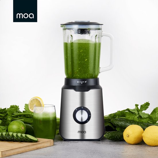 MOA Blender - Smoothie Maker avec gobelet en verre de 1.5L - Pour crème glacée, fruits congelés, noix - Mini - 1020W - Acier inoxydable - Argent