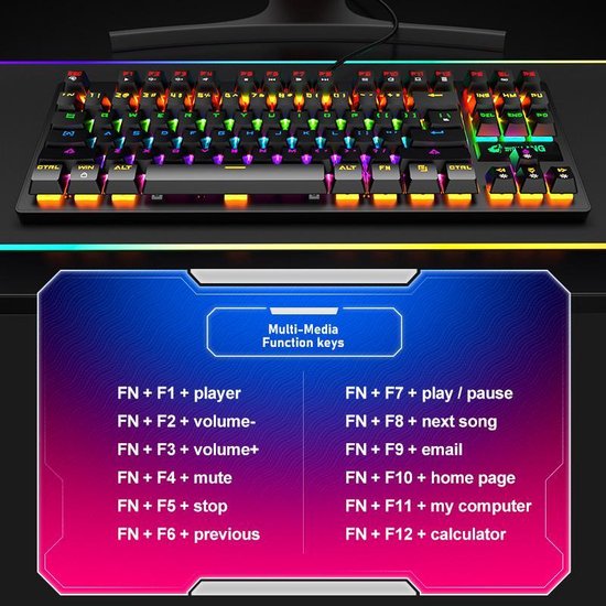 Clavier mécanique de jeu K2 RGB - Convient à Windows/Mac - interrupteur bleu