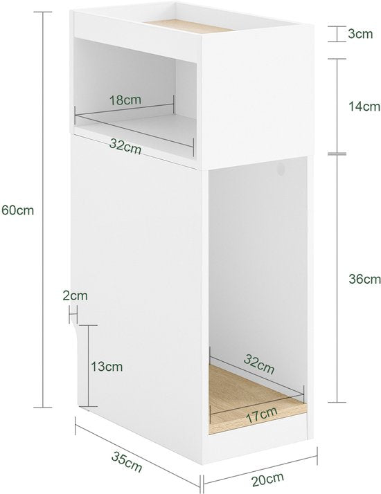 SoBuy Table de nuit étroite avec tiroir et étagère ouverte - 25 x 35 x 60 cm - Design peu encombrant - MDF - Style scandinave - Couleur bois