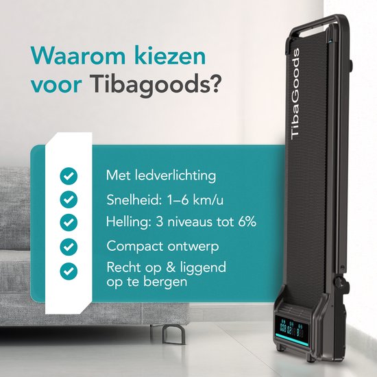 TibaGoods Tapis de course pliable - 1 à 6 km/h - Tapis de course à domicile - Tapis de marche - Vélo d'exercice - Fonction d'inclinaison 6% - Tapis de course - Tapis de marche - Sport - Course - Pour sous le bureau