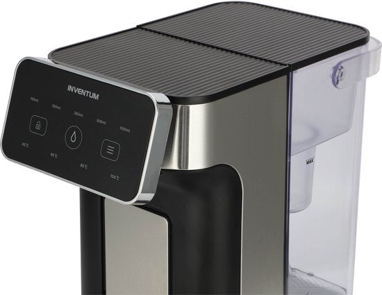 Inventum HWD725B Distributeur d'eau chaude - Capacité 2 litres - 45°C à 100°C - Ecran tactile - Sans BPA - Bouilloire - Robinet d'eau chaude - Filtre anti-calcaire - 2600 watts - Noir/RVS