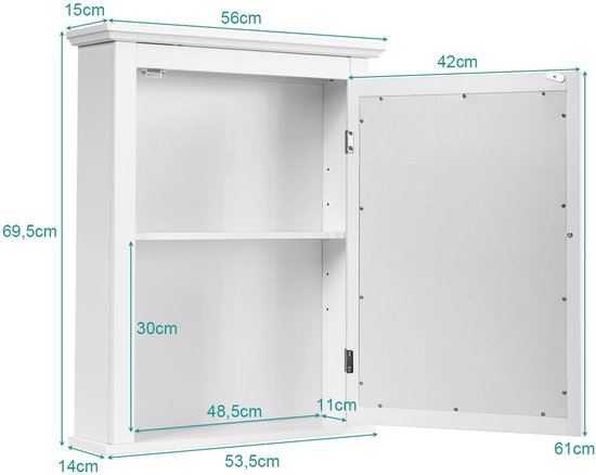 Costway - Salle de bain - Armoire de toilette - Bois -Blanc - 56 x 15 x 69,5 cm