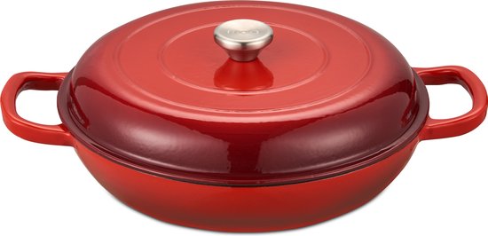 MOA Poêle en fonte - Poêle à induction - Poêle en fonte - Capacité 3,5L - Ø 30 cm - Toutes sources de chaleur - Poids 5,6 kg - Émail - Rouge cerise