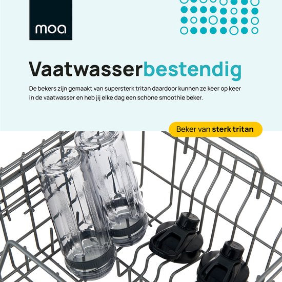 MOA Blender - Smoothie Maker avec 2 gobelets en Tritan de 600ml - Mini Blender To Go - 800W - acier inoxydable - Noir